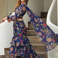Rajwada Navy Blue Georgette Printed Saree with Stitched Blouse for Women