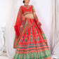 Rajwada Women's Red Chinon Semi Stitched Lehenga with Unstitched Blouse