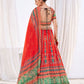 Rajwada Women's Red Chinon Semi Stitched Lehenga with Unstitched Blouse