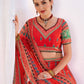 Rajwada Women's Red Chinon Semi Stitched Lehenga with Unstitched Blouse