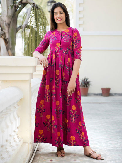 Rajwada Pink Muslin Stitched Gown For Women
