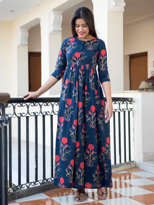 Rajwada Blue Muslin Stitched Gown For Women