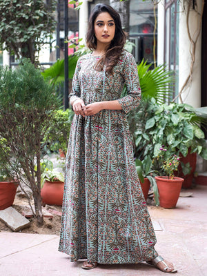 Rajwada Teal Muslin Stitched Gown For Women