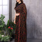 Rajwada Women Black And Red Georgette Printed Saree With Unstitched Blouse