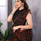 Rajwada Women Black And Red Georgette Printed Saree With Unstitched Blouse