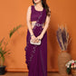 Rajwada Women Purple Georgette Mirror Work Saree With Unstitched Blouse