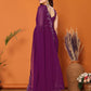 Rajwada Women Purple Georgette Mirror Work Saree With Unstitched Blouse
