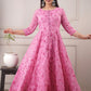 Rajwada Pink Chanderi Printed Stitched Gown for Women
