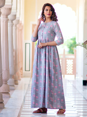 Rajwada Purple Muslin Printed Stitched Gown for Women