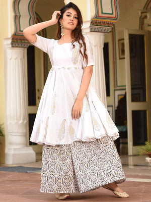 Rajwada White Muslin Printed Stitched Kurta Set For Women