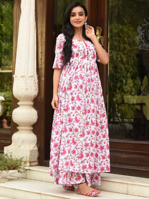 Rajwada White Muslin Printed Stitched Kurta Set For Women