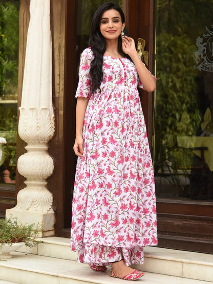 Rajwada White Muslin Printed Stitched Kurta Set For Women