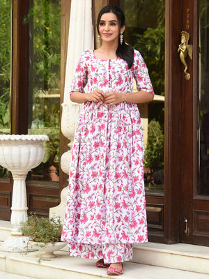 Rajwada White Muslin Printed Stitched Kurta Set For Women
