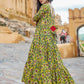 Rajwada Yellow Muslin Printed Stitched Gown for Women