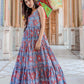 Rajwada Light Blue Muslin Printed Stitched Gown for Women