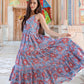 Rajwada Light Blue Muslin Printed Stitched Gown for Women