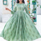 Rajwada Sea Green Muslin Printed Stitched Gown for Women