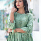 Rajwada Sea Green Muslin Printed Stitched Gown for Women