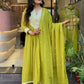Rajwada Lime Green Cotton Blend Embroidered Kurta Set For Women