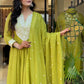 Rajwada Lime Green Cotton Blend Embroidered Kurta Set For Women