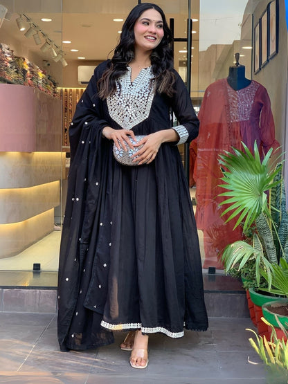 Rajwada Black Cotton Blend Embroidered Kurta Set For Women