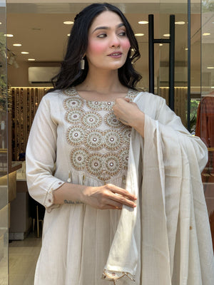 Rajwada White Cotton Blend Embroidered Kurta Set For Women
