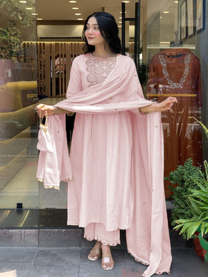Rajwada Pink Cotton Blend Embroidered Kurta Set For Women