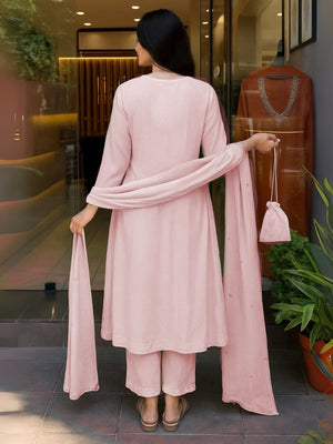Rajwada Pink Cotton Blend Embroidered Kurta Set For Women