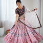 Rajwada Pink & Black Viscose Rayon Printed Lehenga For Women
