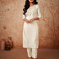 Rajwada Off White Embroidered Viscose Silk Stitched Kurta Salwar Set For Women