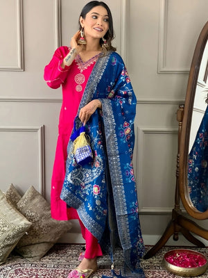 Rajwada Pink Embroidered Viscose Silk Stitched Kurta Salwar Set For Women