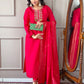 Rajwada Red Embroidered Viscose Silk Stitched Kurta Salwar Set For Women