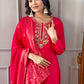 Rajwada Red Embroidered Viscose Silk Stitched Kurta Salwar Set For Women