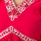 Rajwada Red Embroidered Viscose Silk Stitched Kurta Salwar Set For Women