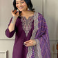 Rajwada Purple Embroidered Viscose Silk Stitched Kurta Salwar Set For Women