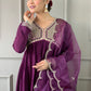 Rajwada Purple Embroidered Viscose Silk Stitched Kurta Salwar Set For Women
