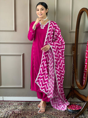 Rajwada Magenta Embroidered Viscose Silk Stitched Kurta Salwar Set For Women