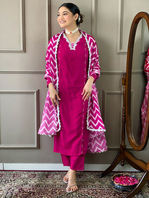 Rajwada Magenta Embroidered Viscose Silk Stitched Kurta Salwar Set For Women