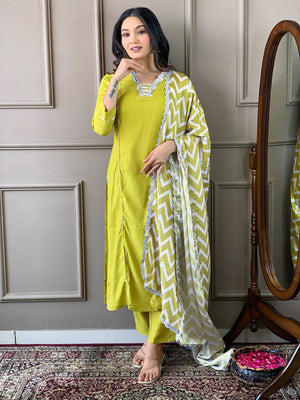 Rajwada Olive Embroidered Viscose Silk Stitched Kurta Salwar Set For Women