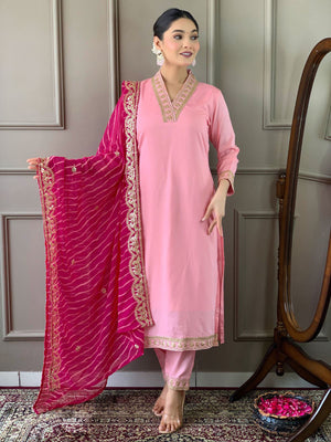 Rajwada Pink Embroidered Viscose Silk Stitched Kurta Salwar Set For Women