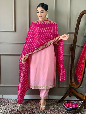 Rajwada Pink Embroidered Viscose Silk Stitched Kurta Salwar Set For Women