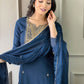 Rajwada Navy Blue Embroidered Rayon Stitched Kurta Salwar Set For Women
