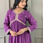 Rajwada Purple Embroidered Viscose Silk Stitched Kurta Salwar Set For Women