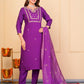 Rajwada Purple Viscose Embroidered Stitched Kurta Set For Women