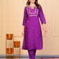 Rajwada Purple Viscose Embroidered Stitched Kurta Set For Women