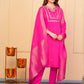 Rajwada Pink Viscose Embroidered Stitched Kurta Set For Women