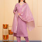 Rajwada Lavender Viscose Embroidered Stitched Kurta Set For Women