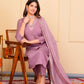 Rajwada Lavender Viscose Embroidered Stitched Kurta Set For Women