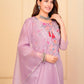 Rajwada Lavender Organza  Embroidered Stitched Kurta Set For Women