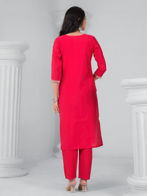 Rajwada Red Viscose Rayon Embroidered Stitched Kurta Set For Women